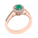 0.82 Ctw VS/SI1 Emerald And Diamond 14K Rose Gold Engagement Halo Ring