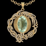 22.03 Ctw VS/SI1 Green Amethyst And Diamond 14k Yellow Gold Pendant Neklace