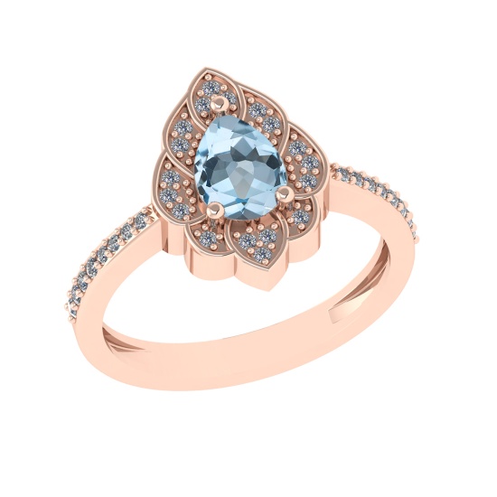 0.94 Ctw VS/SI1 Blue Topaz and Diamond Set 10K Rose Gold Engagaement Ring (