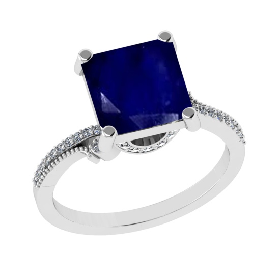 3.23 Ctw VS/SI1 Blue Sapphire and Diamond 14k white Gold Engagement Ring (A
