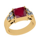 3.66 Ctw VS/SI1 Ruby and Diamond 14k Yellow Gold Engagement Ring (ALL DIAMO