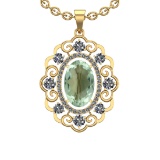 20.23 Ctw I2/I3 Green Amethyst And Diamond 10K Yellow Gold Necklace(ALL DIA