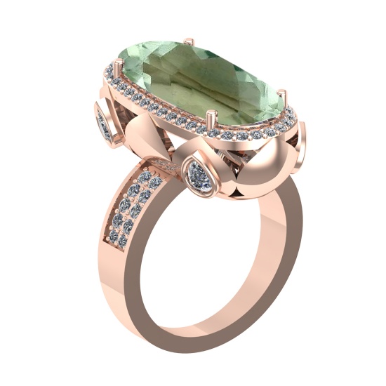 16.68 Ctw VS/SI1 Green Amethyst and Diamond 14K Rose Gold Engagement Ring (
