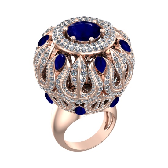 17.72 Ctw VS/SI1 Blue Sapphire and Diamond 14k Rose Gold Engagement Ring(AL