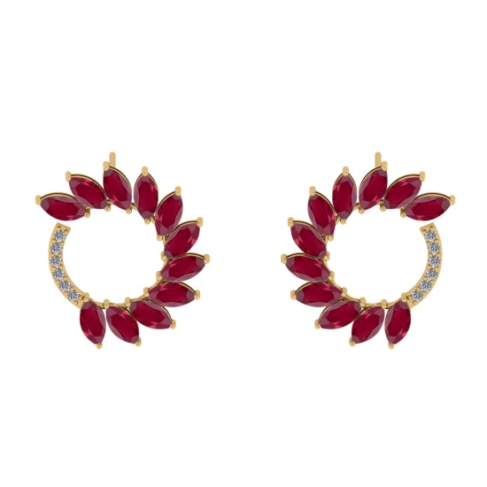 3.18 Ctw VS/SI1 Ruby And Diamond 14K Yellow Gold Earrings (ALL DIAMOND ARE