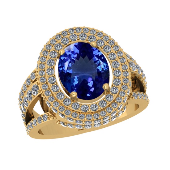 6.33 Ctw VS/SI1 Tanzanite And Diamond 18k Yellow Gold Engagement Halo Ring