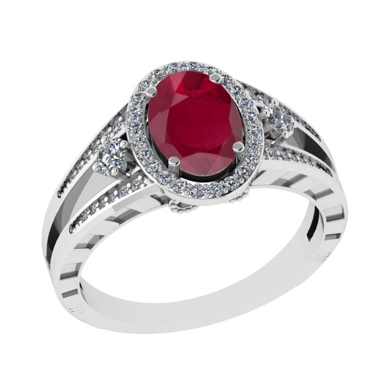 1.61 Ctw VS/SI1 Ruby and Diamond 14k White Gold Engagement Halo Ring (LAB G