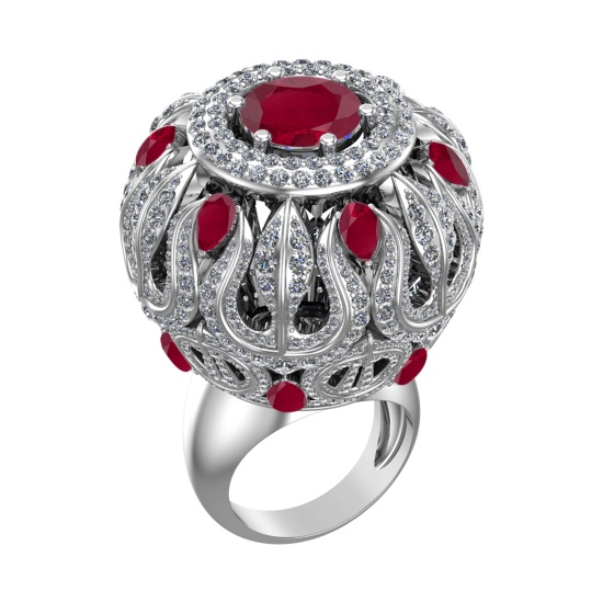 17.72 Ctw VS/SI1 Ruby and Diamond 14k white Gold Engagement Ring (ALL DIAMO