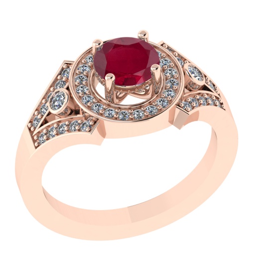 1.24 Ctw VS/SI1 Ruby and Diamond 14k Rose Gold Engagement Ring (ALL DIAMOND
