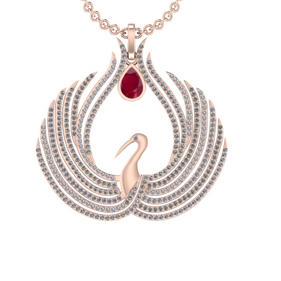7.52 Ctw VS/SI1 Ruby and Diamond 14K Rose Gold Pendant (ALL DIAMOND ARE LAB