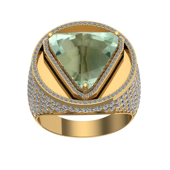 16.55 Ctw VS/SI1 Green Amethyst and Diamond 14K Yellow Gold Engagement Ring