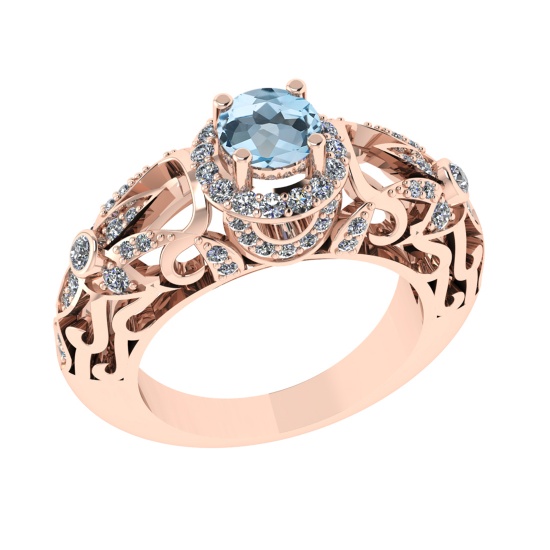 1.45 Ctw VS/SI1 Blue Topaz and Diamond Set 10K Rose Gold Engagement Ring (A