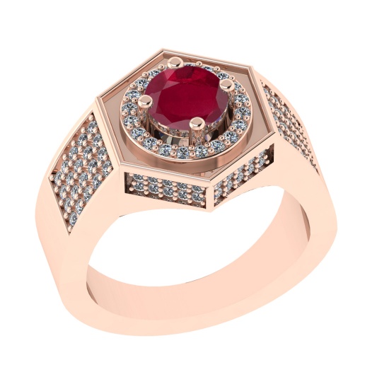 1.42 Ctw VS/SI1 Ruby and Diamond 14K Rose Gold Engagement Ring (ALL DIAMOND