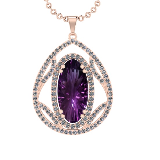 16.93 Ctw VS/SI1 Amethyst and Diamond Prong Set 14k Rose Gold Pendant (ALL