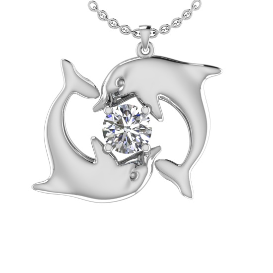 0.60 Ctw VS/SI1 Diamond 10K White Gold Fish Pendant (ALL DIAMOND ARE LAB GR