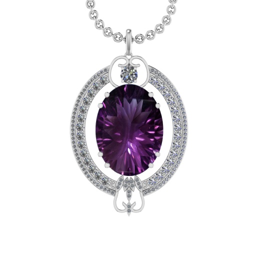 45.78 Ctw VS/SI1 Amethyst and Diamond 14K White Gold Pendant