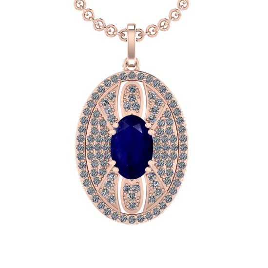 5.15 Ctw VS/SI1 Blue Sapphire and Diamond 14K Rose Gold Pendant (ALL DIAMON