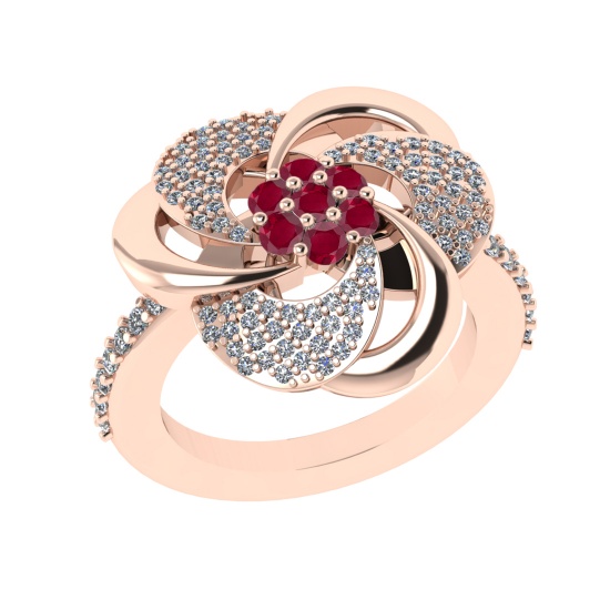 0.90 Ctw VS/SI1 Ruby and Diamond 14k Rose Gold Engagement Ring (ALL DIAMOND