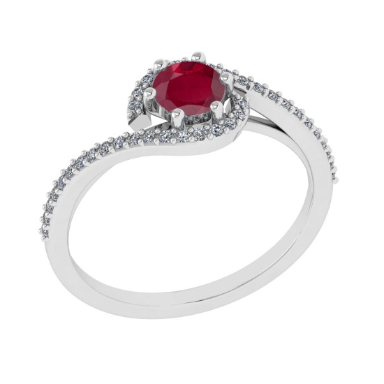0.69 Ctw VS/SI1 Ruby and Diamond 14K White Gold Engagement Ring (ALL DIAMON