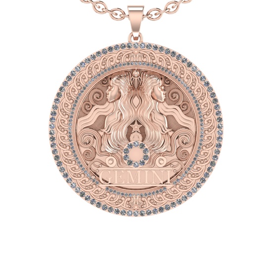 2.43 Ctw VS/SI1 Diamond 14K Rose Gold Zodiac sign theme Necklace (ALL DIAMO