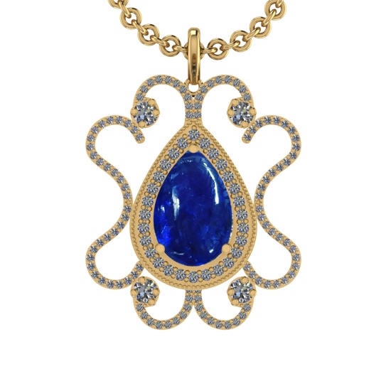 16.10 Ctw VS/SI1 Tanzanite and Diamond 14K Yellow Gold Pendant