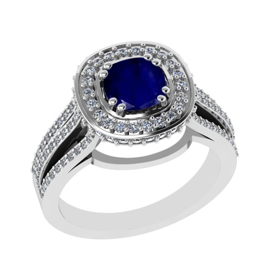 1.81 Ctw VS/SI1 Blue Sapphire and Diamond 14k White Gold Engagement Halo Ri