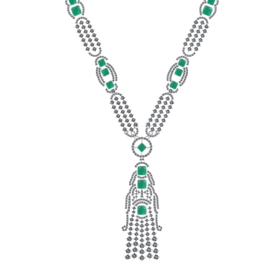 10.25 Ctw VS/SI1 Emerald and Diamond 14k White Gold Necklace ALL DIAMOND AR