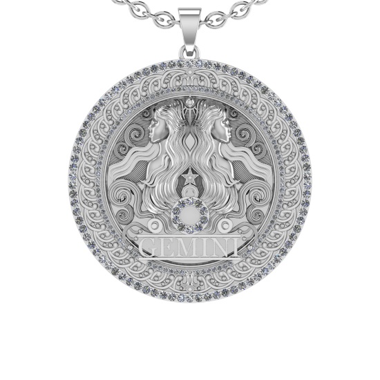 2.43 Ctw VS/SI1 Diamond 14K White Gold Zodiac sign theme Necklace (ALL DIAM