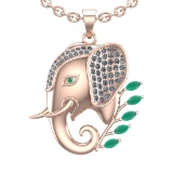 1.99 Ctw VS/SI1 Emerald and Diamond 14k Rose Gold Animal theme Elephant Pen