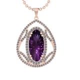 16.93 Ctw VS/SI1 Amethyst and Diamond Prong Set 14k Rose Gold Pendant (ALL