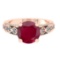 3.32 Ctw VS/SI1 Ruby and Diamond 14k Rose Gold Engagement Ring (ALL DIAMOND