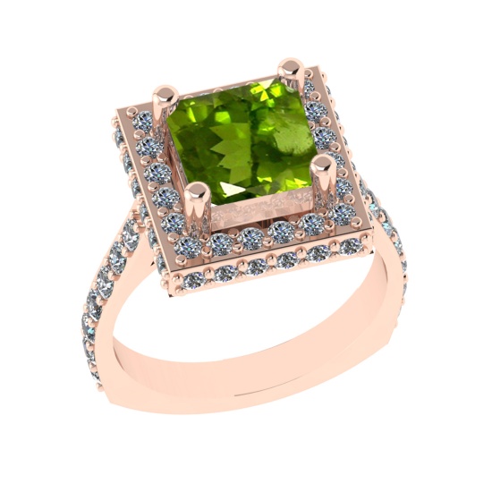 3.21 Ctw VS/SI1 Peridot And Diamond 14K Rose Gold Engagement Ring( ALL DIAM