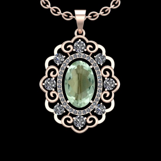 20.23 Ctw VS/SI1 Green Amethyst And Diamond 14K Rose Gold Necklace( ALL DIA