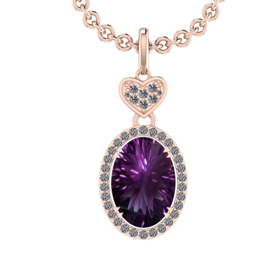 12.57 Ctw VS/SI1 Amethyst and Diamond 14K Rose Gold Pendant