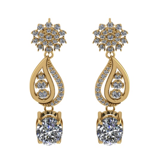 13.57 Ctw VS/SI1 Diamond Prong Set 14K Yellow Gold Dangle Stud Earrings (AL