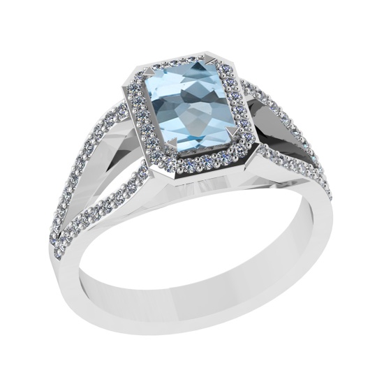 1.43 Ctw VS/SI1 Blue Topaz and Diamond Set 10K white Gold Engagement Ring (