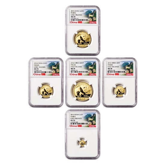 Certified Chinese Gold Panda 5pc Set 2016 MS69/70 NGC Early Releases