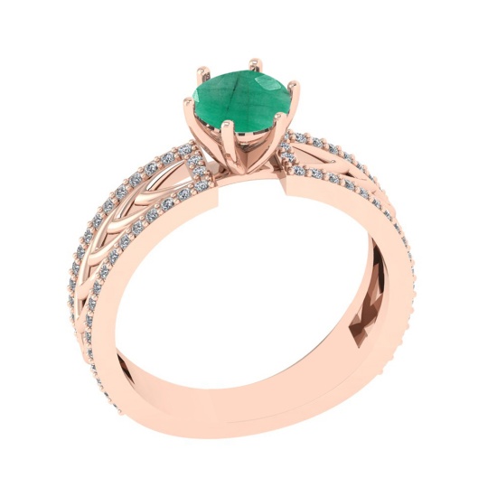 1.36 Ctw VS/SI1 Emerald and Diamond Prong Set 14K Rose Gold Engagement Ring