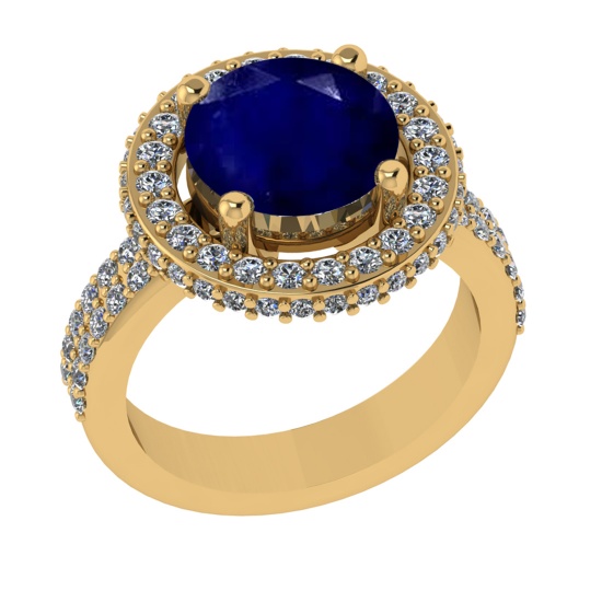 1.07 Ctw VS/SI1 Blue Sapphire and Diamond 14k Yellow Gold Engagement Ring (