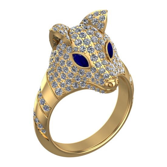 2.31 Ctw VS/SI1 Blue Sapphire and Diamond 14k Yellow Gold Animal theme Ring