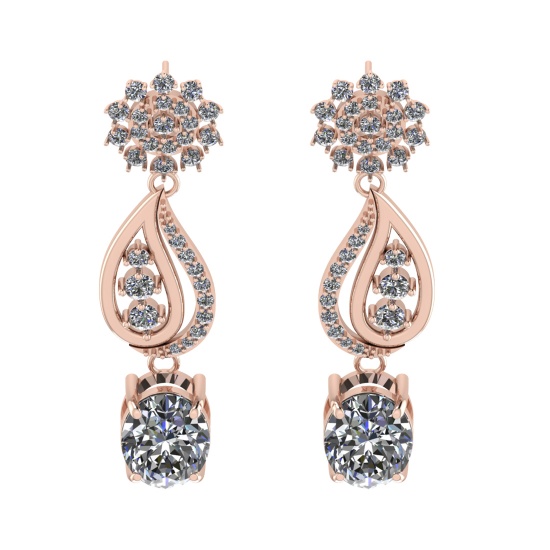 13.57 Ctw VS/SI1 Diamond Prong Set 14K Rose Gold Dangle Stud Earrings (ALL