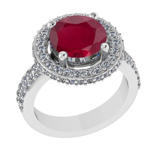 1.07 Ctw VS/SI1 Ruby and Diamond 14k white Gold Engagement Ring (ALL DIAMON