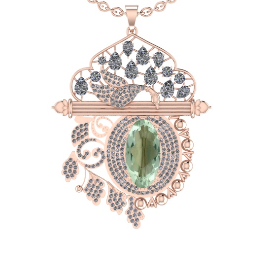 22.47 Ctw I2/I3 Green Amethyst And Diamond 10K Rose Gold Necklace(ALL DIAMO