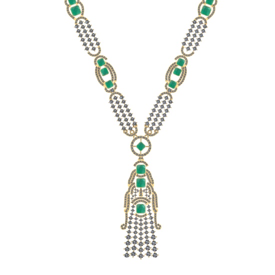 10.25 Ctw VS/SI1 Emerald and Diamond 14k Yellow Gold Necklace ALL DIAMOND A