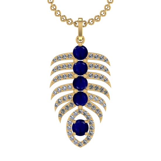 4.60 Ctw VS/SI1 Blue Sapphire and Diamond 14k Yellow Gold Pandant (ALL DIAM