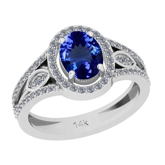1.90 Ctw VS/SI1 Tanzanite And Diamond 18k White Gold Cocktail Ring