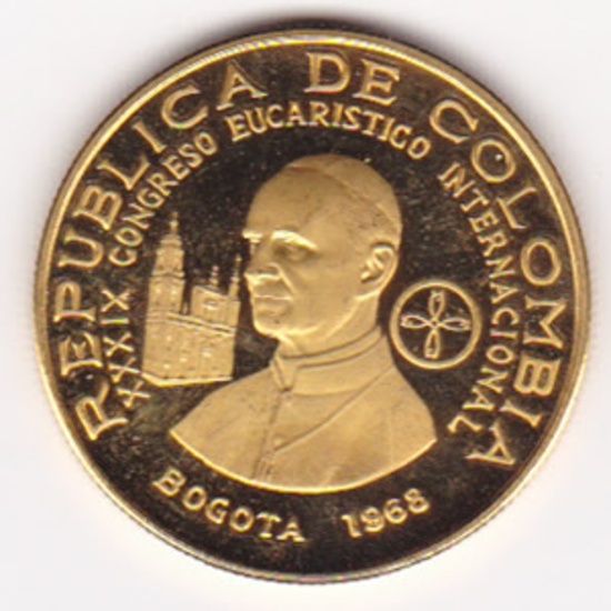 Colombia 200 Pesos Gold PF 1968 Eucharistic Congress