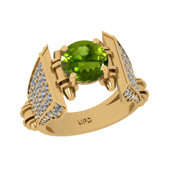 3.62 Ctw VS/SI1 Peridot and Diamond Set 10K Yellow Gold Engagement Ring (AL
