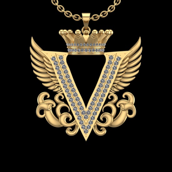 4.25 Ctw VS/SI1 Diamond Prong Set 18K Yellow Gold Letter theme ( V) Necklac