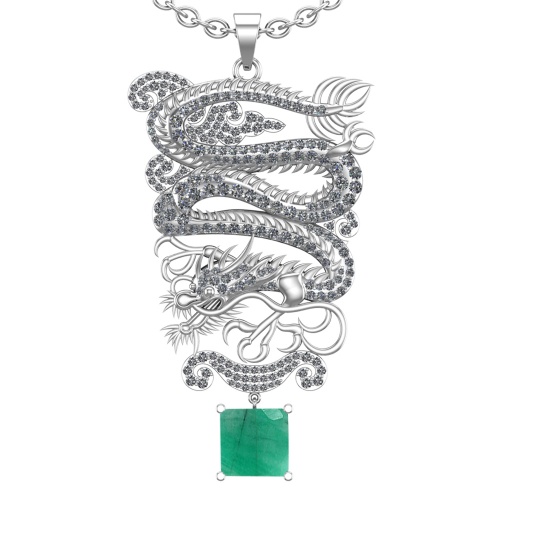 6.40 Ctw VS/SI1 Emerald and Diamond Prong Set 14K White Gold Pendant (ALL D
